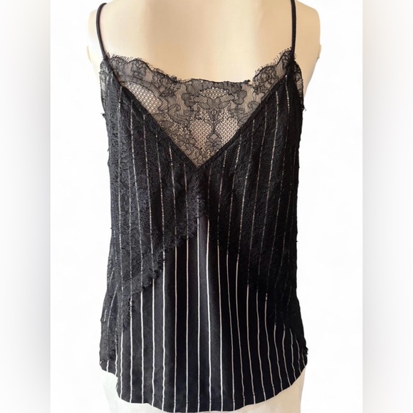 Black Pinstripe V-Neck Spaghetti Strap Camisole - Picture 2 of 3